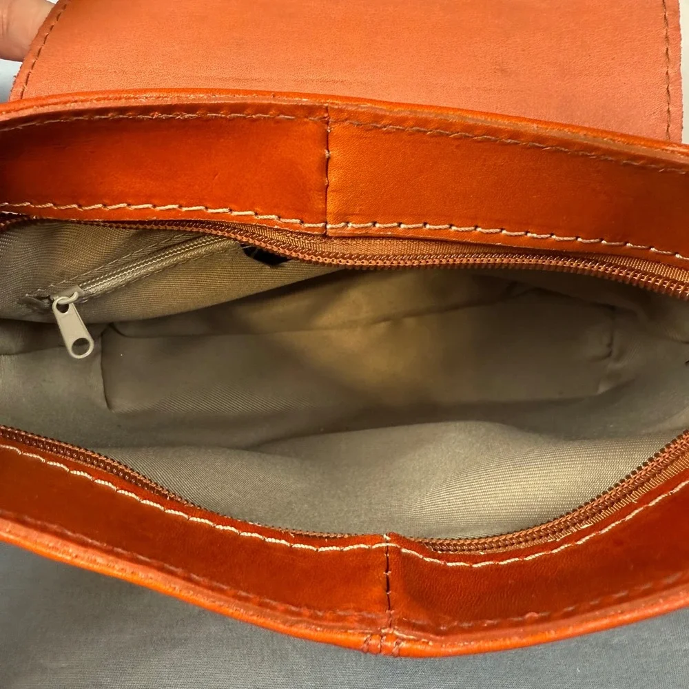 Italian Vera‎ Pelle Brown Leather Crossbody Bag Purse Magnetic Flap Closure - Picture 9 of 15